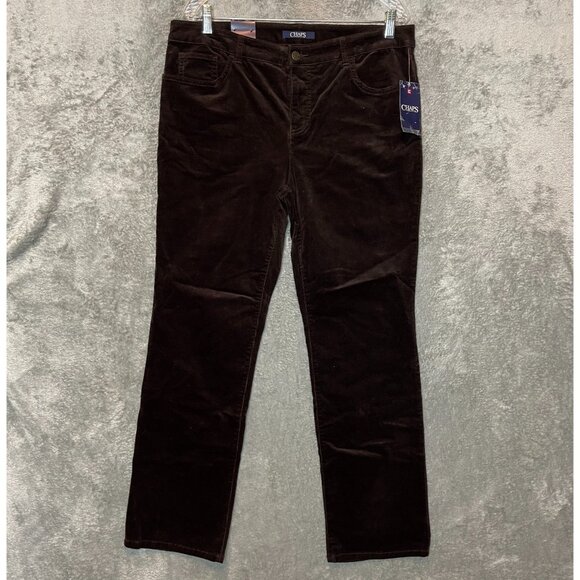 Chaps Women Classic Slimming Straight Leg Mid Rise Soft Velour Pants 14 Brown - Picture 1 of 13